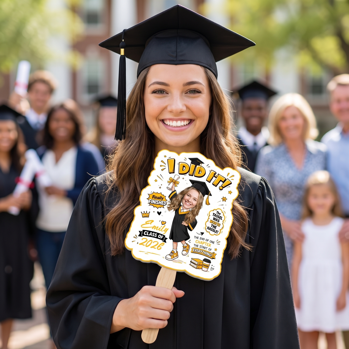 Personalized I Did It Finally Finished Custom Shape Photo Hand Fan, Graduation Fan with Photo & Name