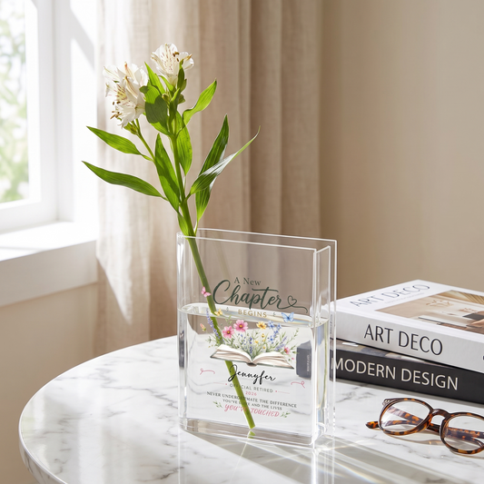 Personalized A Chapter Begins Acrylic Book Vase with Custom Photo Graduation Flower Vase