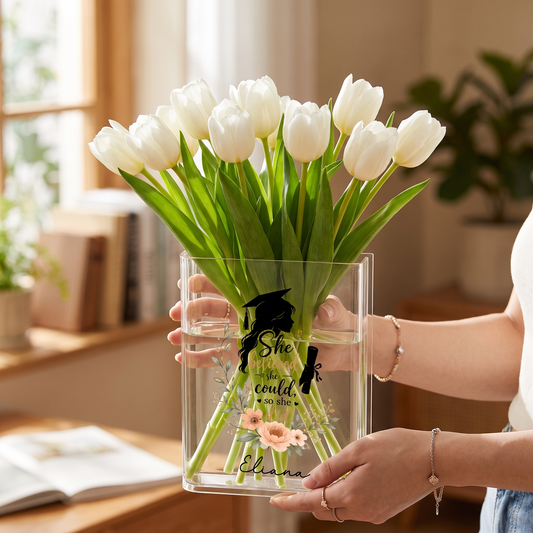 Personalized She Believed She Could So She Did Acrylic Book Vase with Custom Name