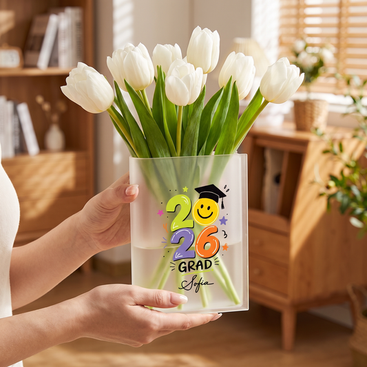 Personalized 2026 Grad Acrylic Book Vase with Custom Name