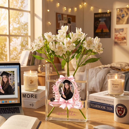 Personalized Pink Bow Acrylic Book Vase with Custom Photo