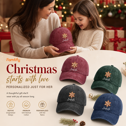 Personalized Christmas Bow Baseball Cap - Custom Name Holiday Printed Hat