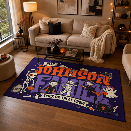 Personalized Halloween Trick Or Treat Crew Cute Monsters Rug Custom Family Name Home Decor Floor Mat