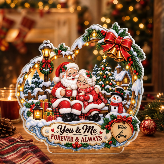 Personalized You & Me Forever & Always Couple Santa Acrylic Heart Plaque, view 2