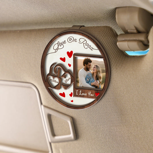 Love On The Road - Car Accessory Gift for Couples - Personalized Photo 2-Layer Wooden Car Clip