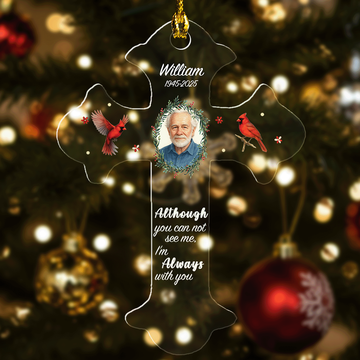 I'm Always With You Memorial Ornament – Personalized Cross Christmas Keepsake