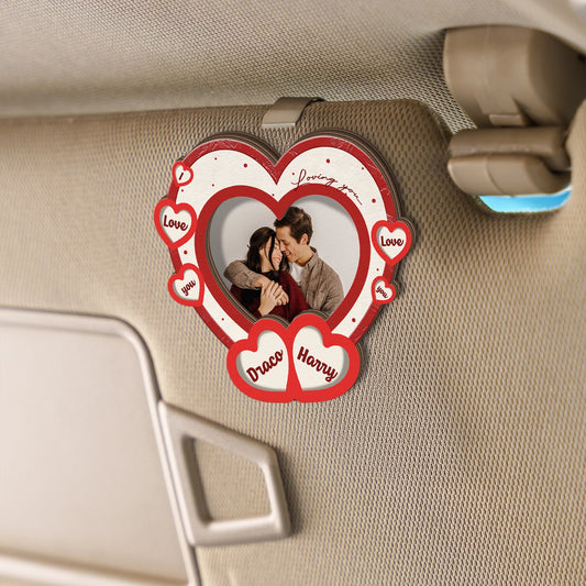 The Year I Found My Piece - Anniversary Car Gift for Couples - Personalized Heart-Shape Photo 2-Layer Wooden Car Clip