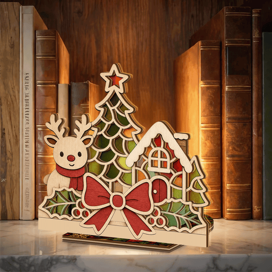 Christmas reindeer cottage suncatcher candle holder side view