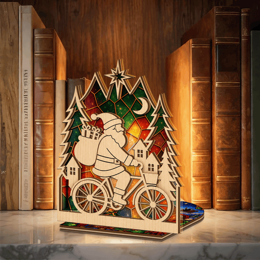 Christmas Santa bicycle suncatcher candle holder side view