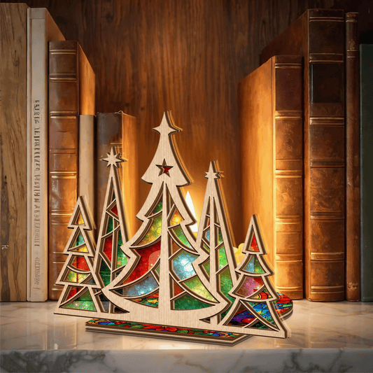 Christmas forest suncatcher candle holder side view