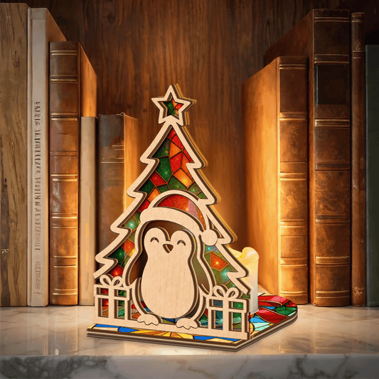 Christmas penguin suncatcher candle holder side view