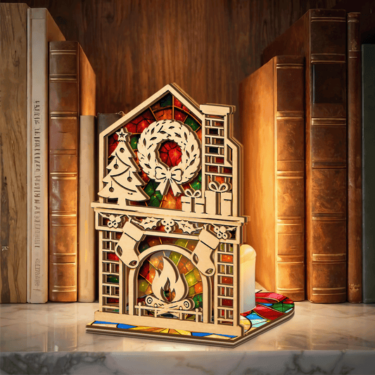 Christmas fireplace mantel suncatcher candle holder side view