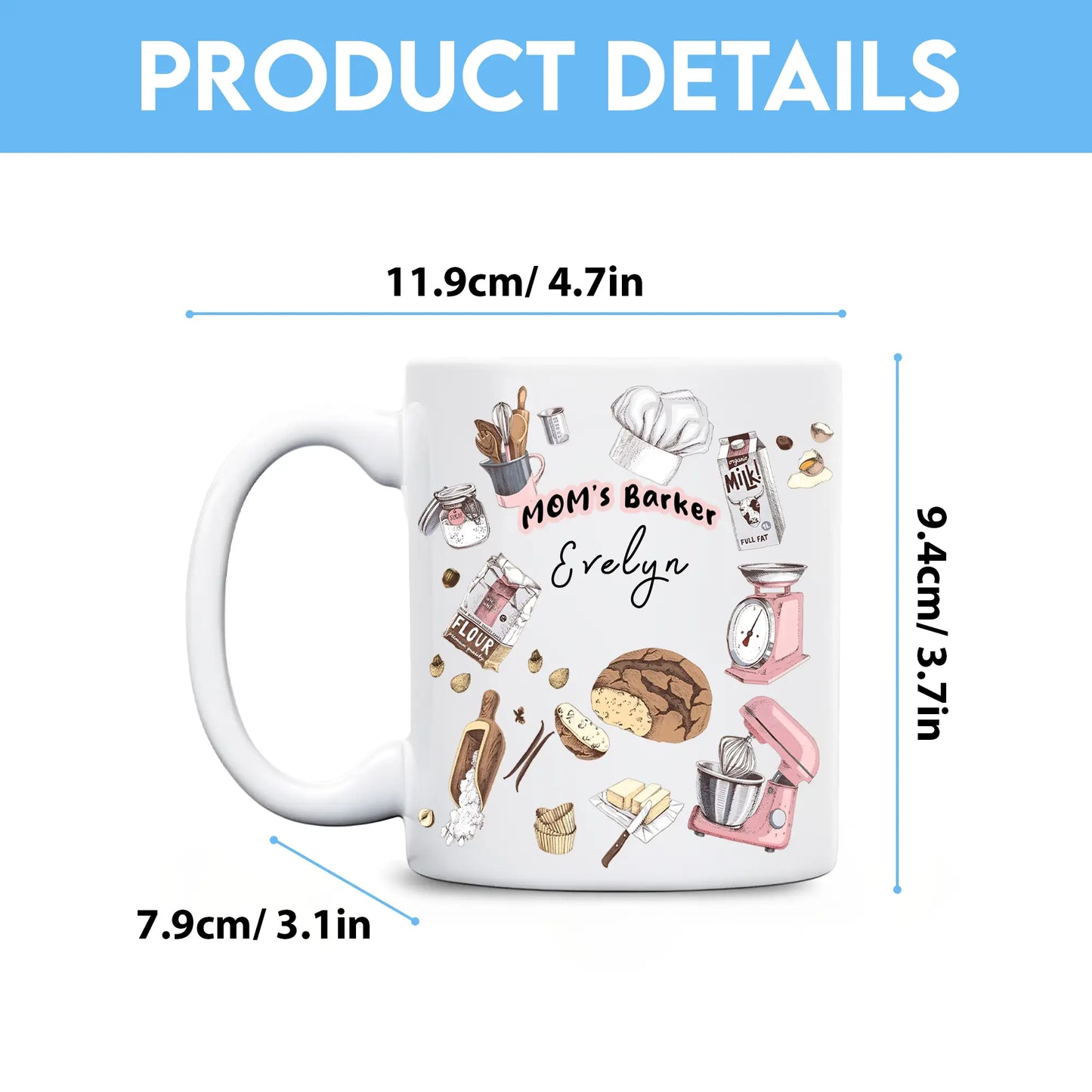 Sweet Kitchen Memories Design – Personalized Baking Mom Mug – Mother’s Day Gift for Mom – Custom Name Baker Mug