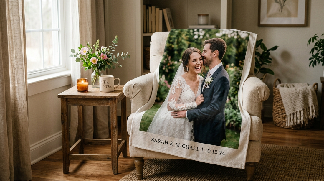 Personalized wedding photo blanket