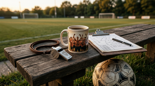 Personalized sports coach thank-you gift keepsake and photo mug flat-lay
