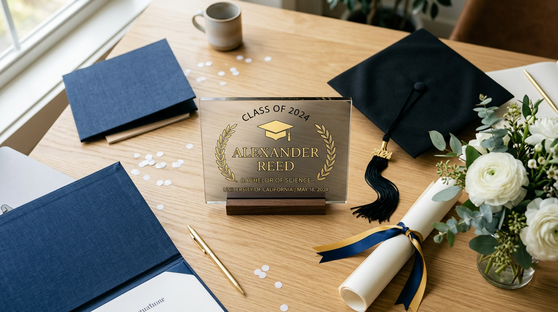 Personalized graduation keepsake acrylic plaque with diploma and cap