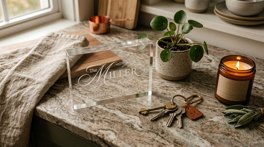 Personalized housewarming keepsake acrylic block with new home keys