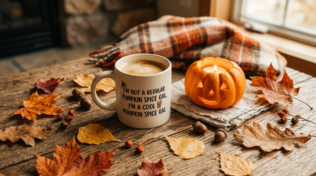 Funny personalized Halloween mug with a small carved pumpkin