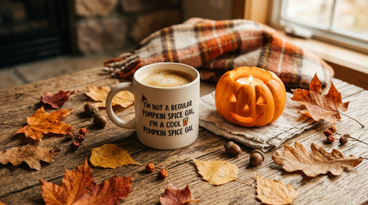 Funny personalized Halloween mug with a small carved pumpkin