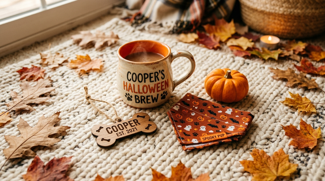Halloween gifts for dog lovers with personalized dog keepsake and mug