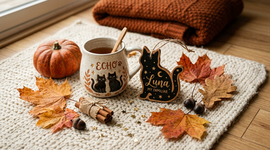 Halloween gifts for cat lovers with personalized cat keepsake and mug