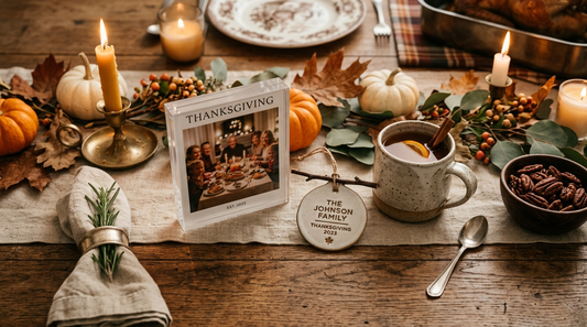 Thanksgiving family keepsakes with family photo acrylic keepsake and ornament