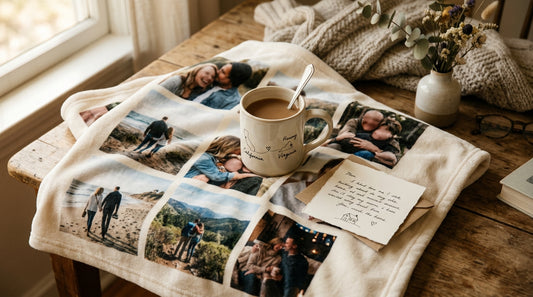 Long distance gift for Mom personalized photo blanket and name mug