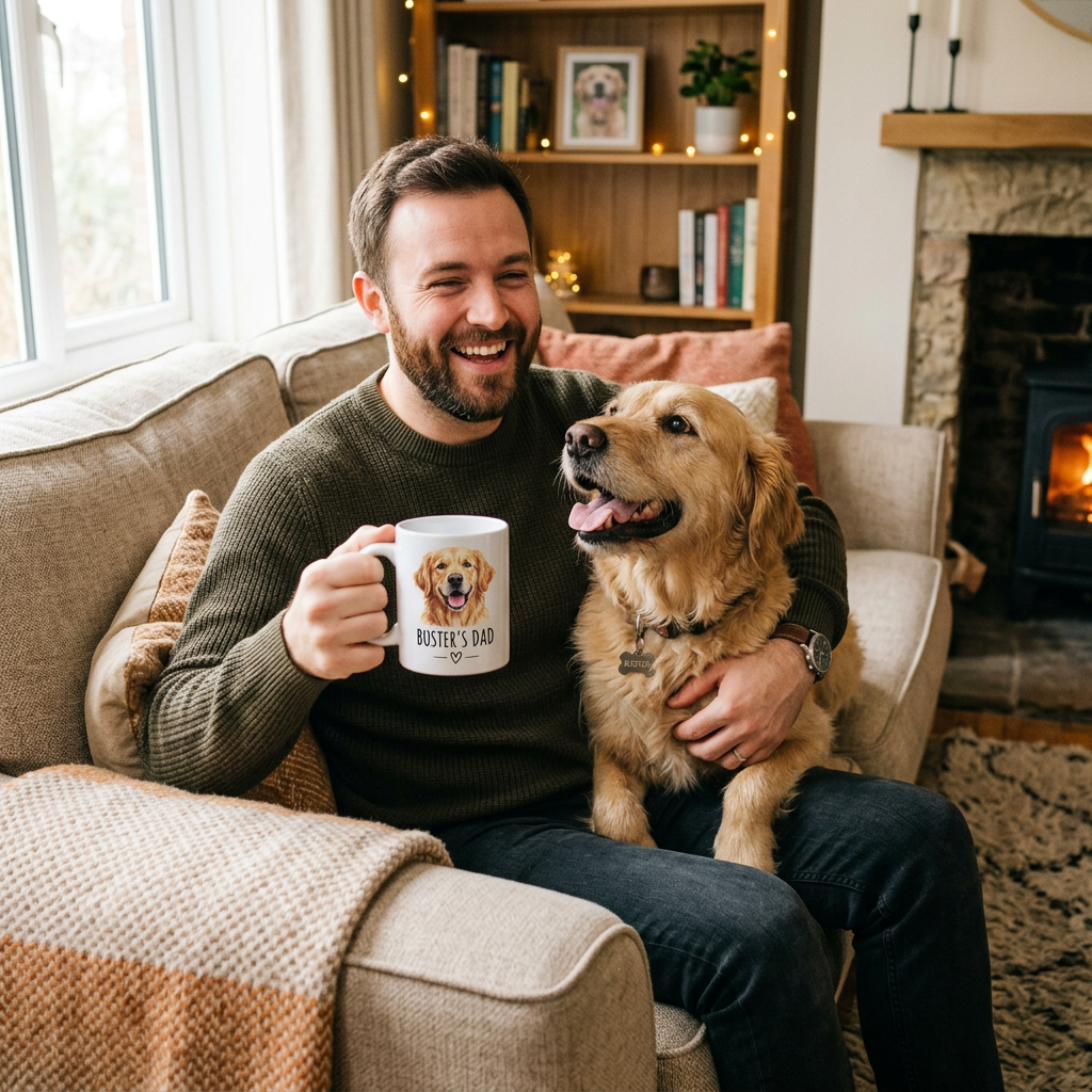 Personalized dog portrait mug gift for a pet dad with his dog