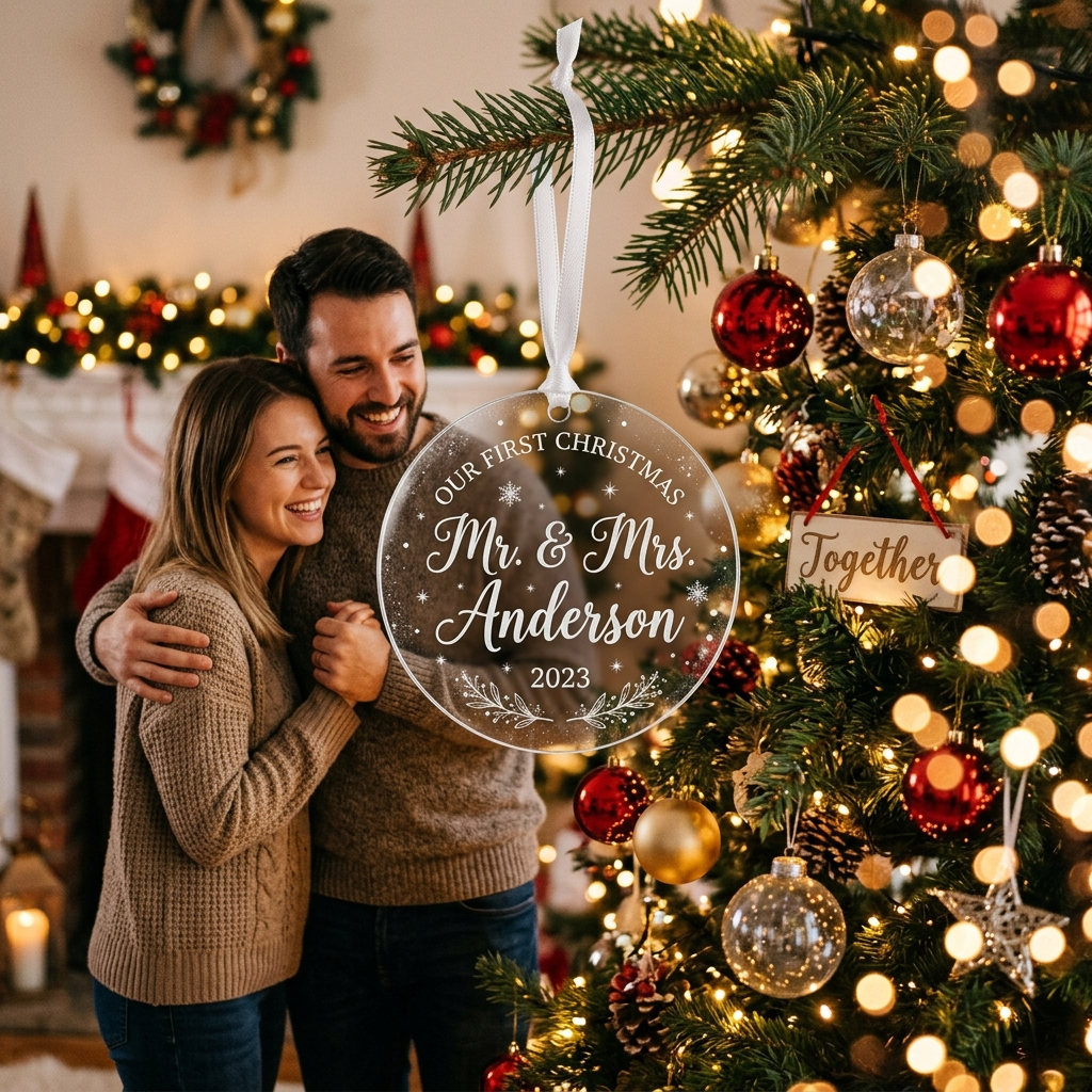First Christmas together couple ornament on a Christmas tree