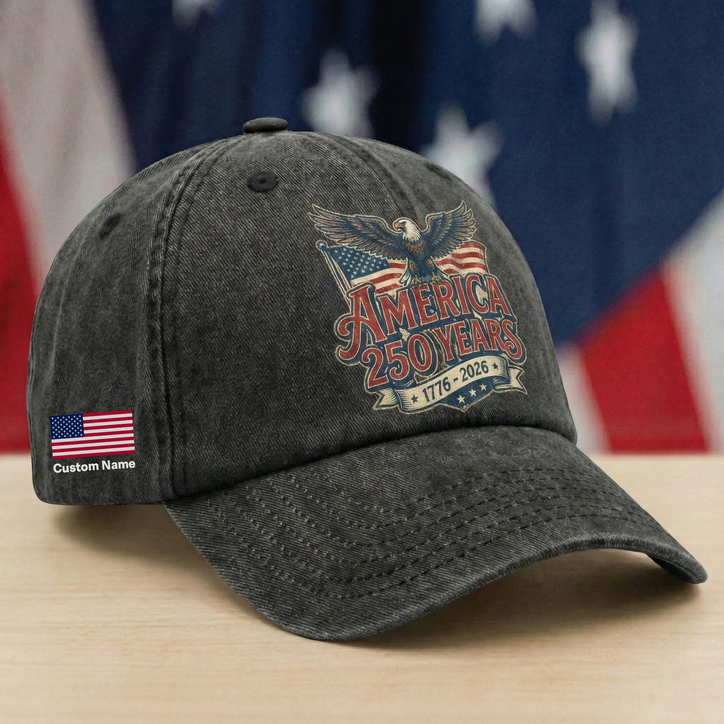 America 250 Years of Freedom – Patriotic Gift for Independence Day & American Pride – Personalized Washed Denim Baseball Cap