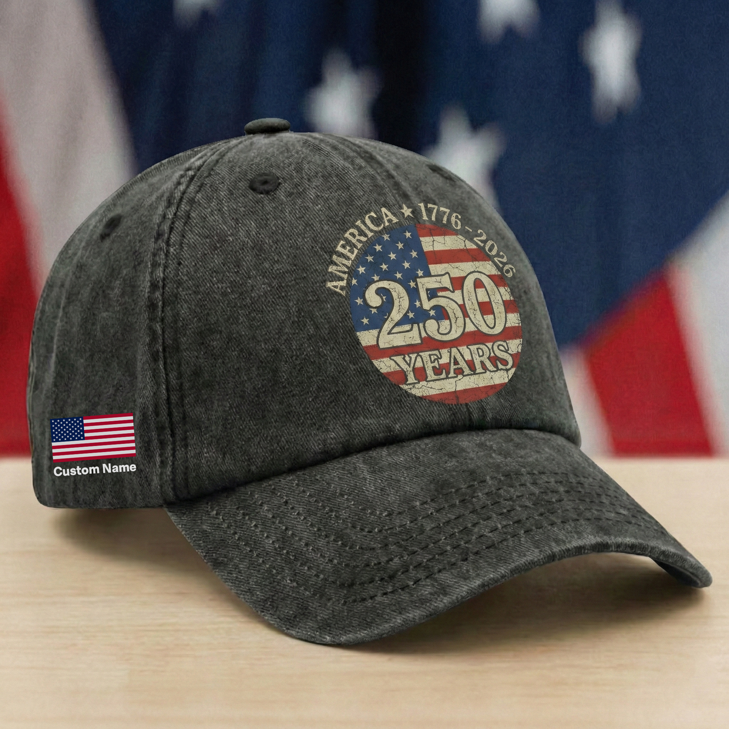 Celebrating 250 Years of America – Independence Day & Anniversary Gift for Americans – Personalized Washed Denim Baseball Cap