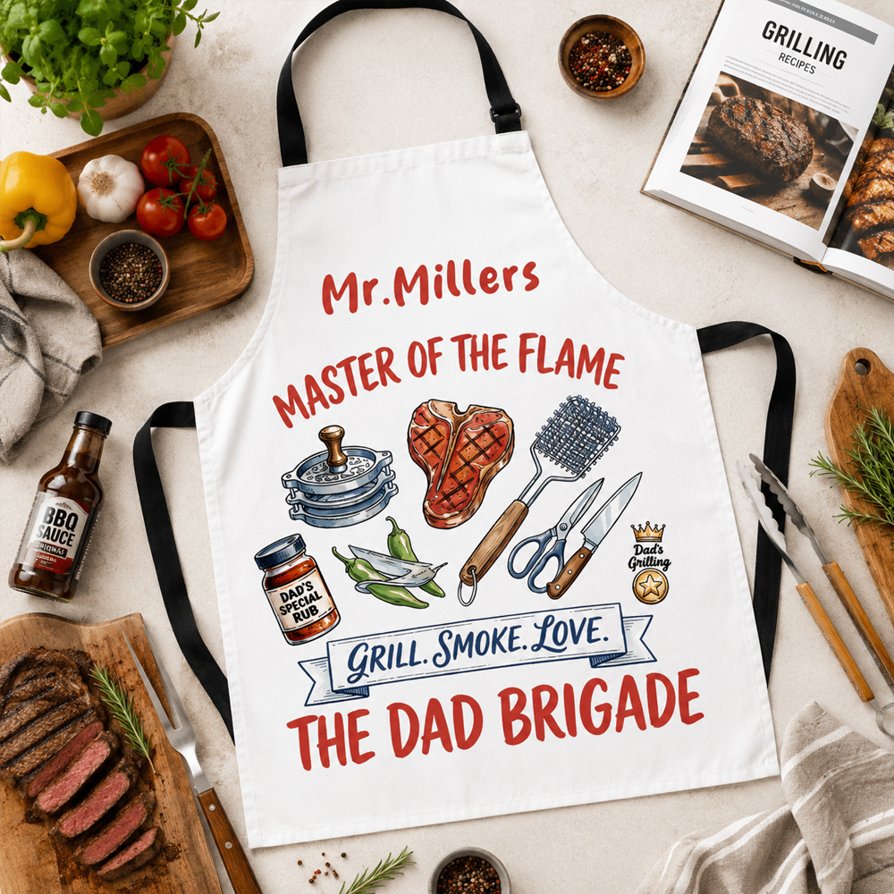 Master of the Flame Apron – Funny BBQ Grill Master Gift for Dad