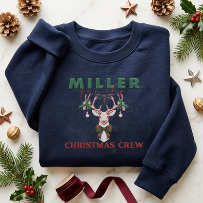 Personalized Christmas Crew Reindeer Embroidered Sweatshirt