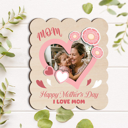 Custom Wooden Photo Frame Magnet for Mom – Heartfelt Design Mother’s Day Gift – Personalized Wallet Size Photo Holder