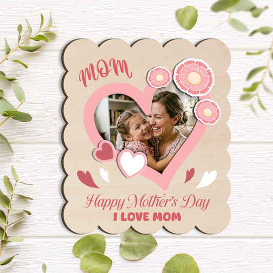 Custom Wooden Photo Frame Magnet for Mom – Heartfelt Design Mother’s Day Gift – Personalized Wallet Size Photo Holder