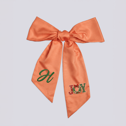 Custom Letter Christmas Joy Wreath Embroidered Linen Wreath Sash, Personalized Monogram Holiday Bow Sash for Door Decor