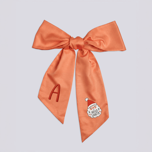 Custom Letter Hello Santa Embroidered Linen Wreath Sash, Personalized Monogram Christmas Bow Sash for Front Door Decor