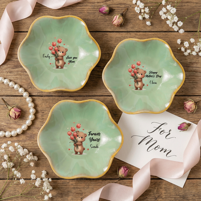 Custom Message Birth Flower Trinket Dish – Personalized Name Center Keepsake for Mom or Grandma