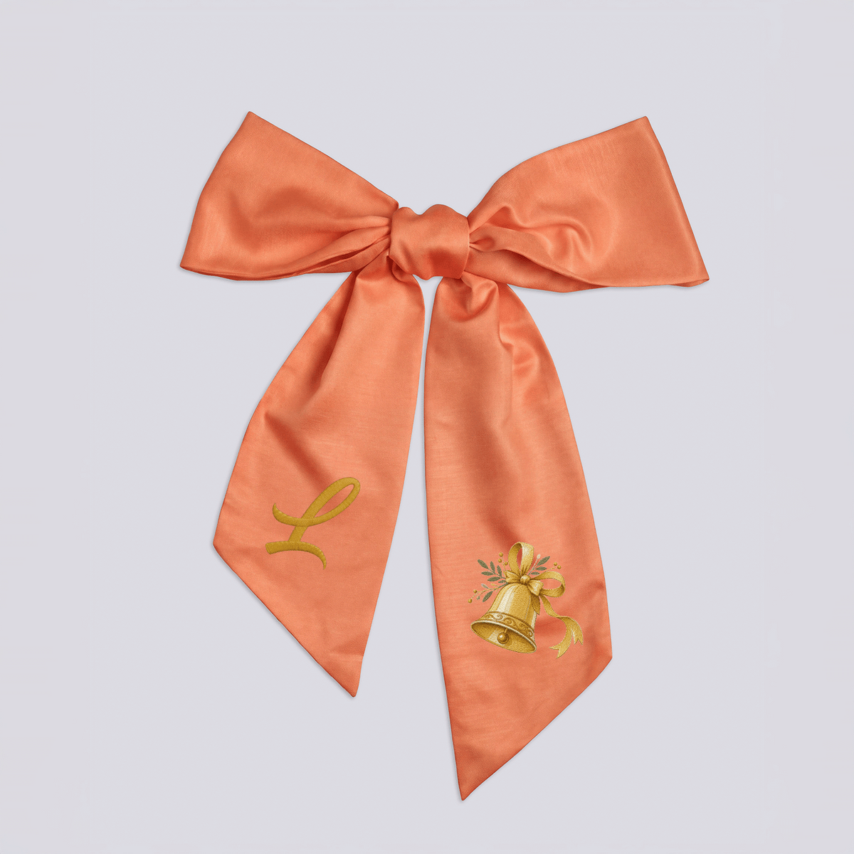 Custom Letter Golden Christmas Bell Embroidered Linen Wreath Sash, Personalized Monogram Holiday Bow Sash for Door Decor