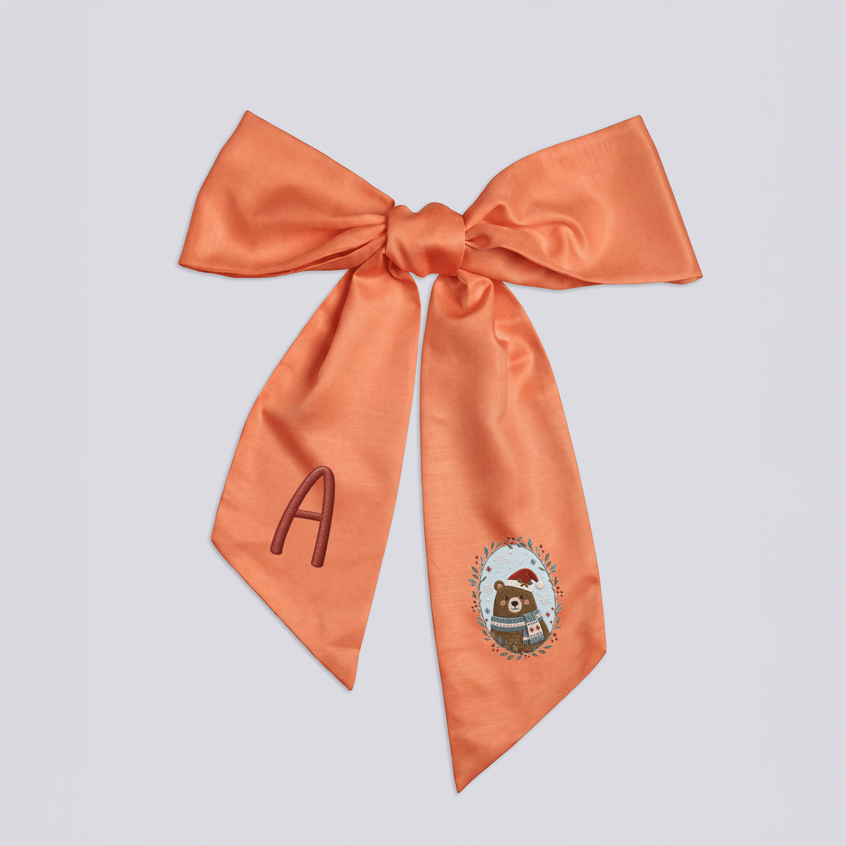 Personalized Monogram Christmas Bear Embroidered Linen Door Wreath Sash, Custom Initial Holiday Wreath Bow Sash Decor, Festive Front Door Home Accessories
