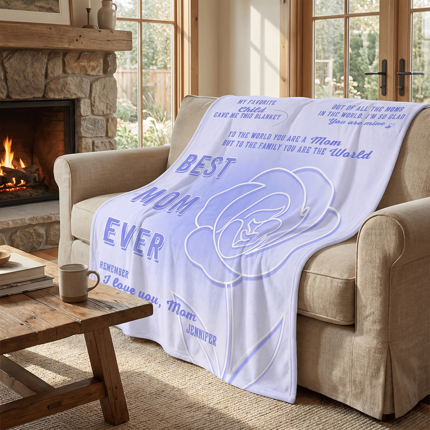 Mama Bear Floral Love Design – Personalized Sherpa Blanket with Grandchildren Names – Mother’s Day Gift for Mom – Custom Cozy Throw