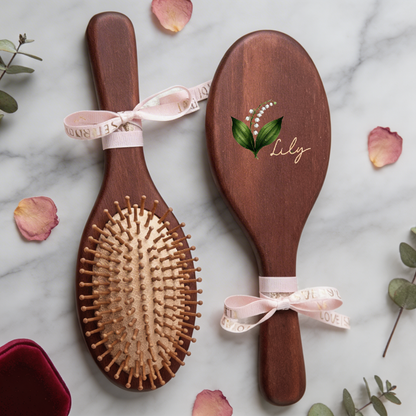 Personalized Wooden Hair Brush with Birth Flower and Name – “Bloom Where You're Planted” Gift for Her