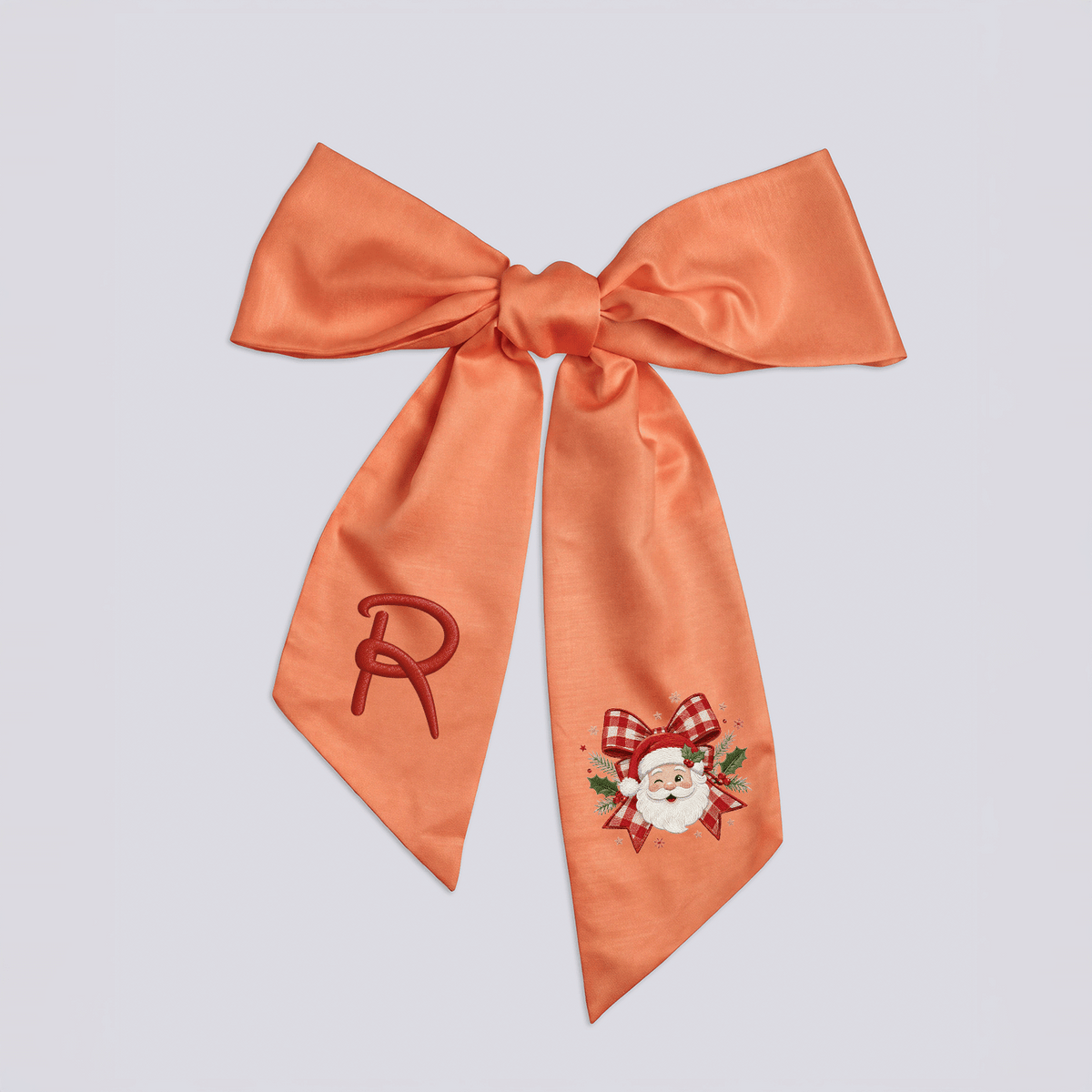 Custom Monogram Vintage Santa Embroidered Christmas Wreath with Sash, Personalized Initial Red Gingham Bow Santa Holiday Wreath & Front Door Decor