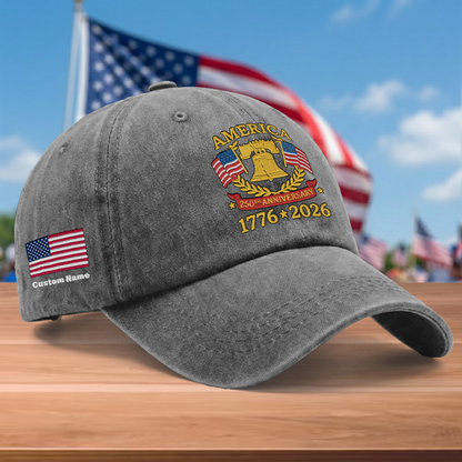 Proud America 1776–2026 – Patriotic Gift for America 250th Anniversary – Personalized Embroidered Baseball Cap