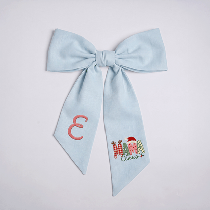 Custom Monogram Mama Claus Embroidered Linen Door Wreath Sash, Personalized Initial Santa Hat Reindeer Festive Typography Holiday Wreath Sash & Front Door Decor
