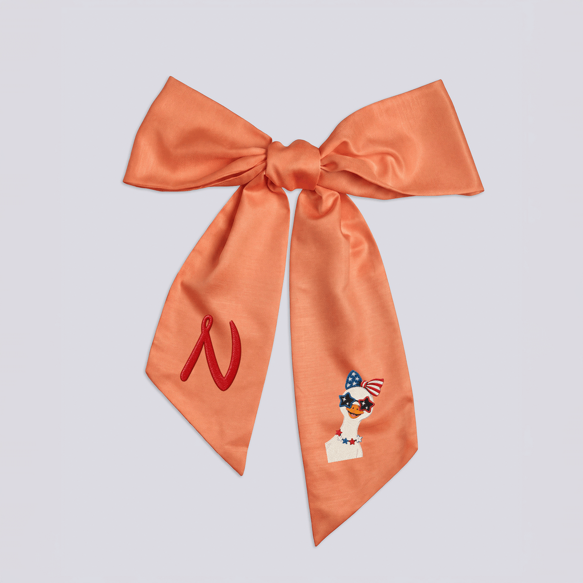 Custom Monogram Patriotic Goose Embroidered Linen Door Wreath Sash, Personalized Initial Bow Goose Gingham Holiday Wreath Sash & Front Door Decor