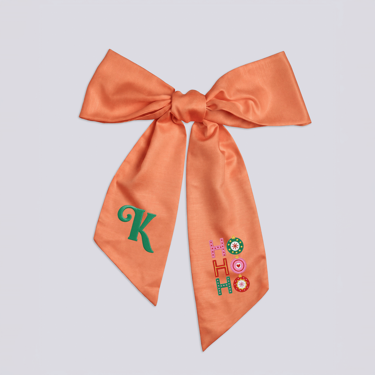 Custom Letter Christmas Ho Ho Ho Embroidered Linen Wreath Sash, Personalized Monogram Festive Ornament Bow Sash for Front Door Decor