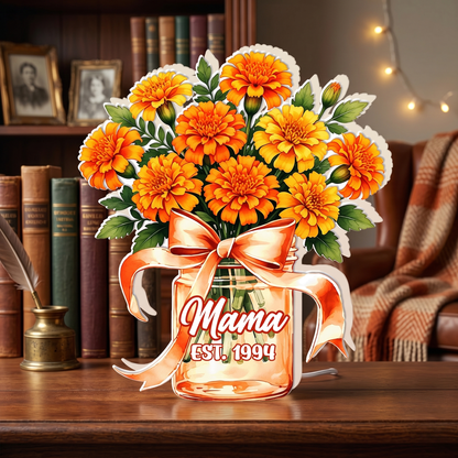 Personalized Acrylic Floral Night Light – Custom Flower Vase Lamp for Mom, LED Bedside Decor