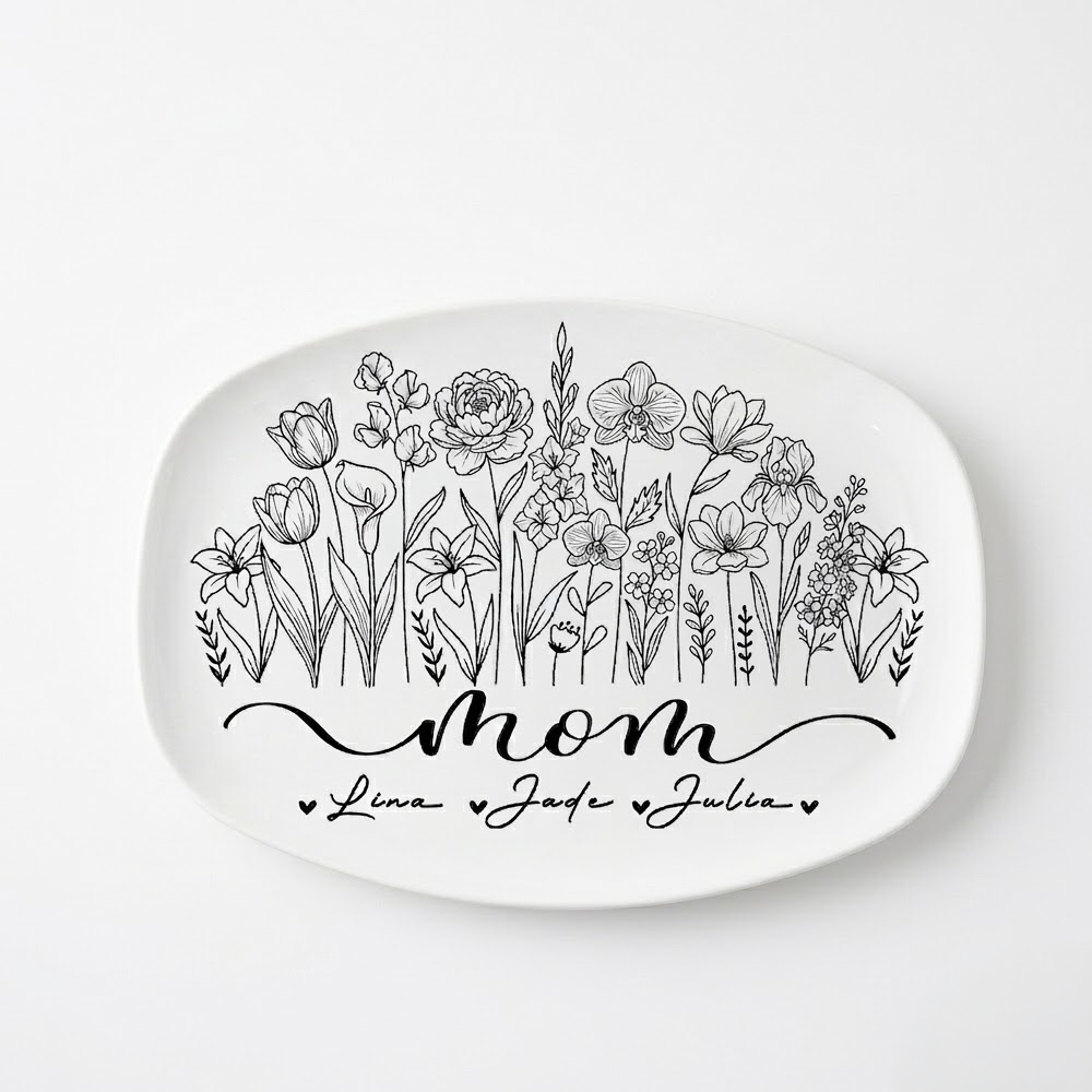 Wildflower Love for Mom – Personalized Kids Names Platter – Mother’s Day Gift Keepsake Dish