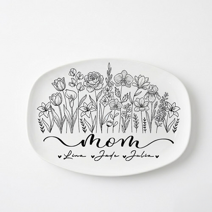 Wildflower Love for Mom – Personalized Kids Names Platter – Mother’s Day Gift Keepsake Dish